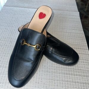 ARQA Mules Womens Black Almond Toe Leather Flats Slip-on Slides Ladies Size 40